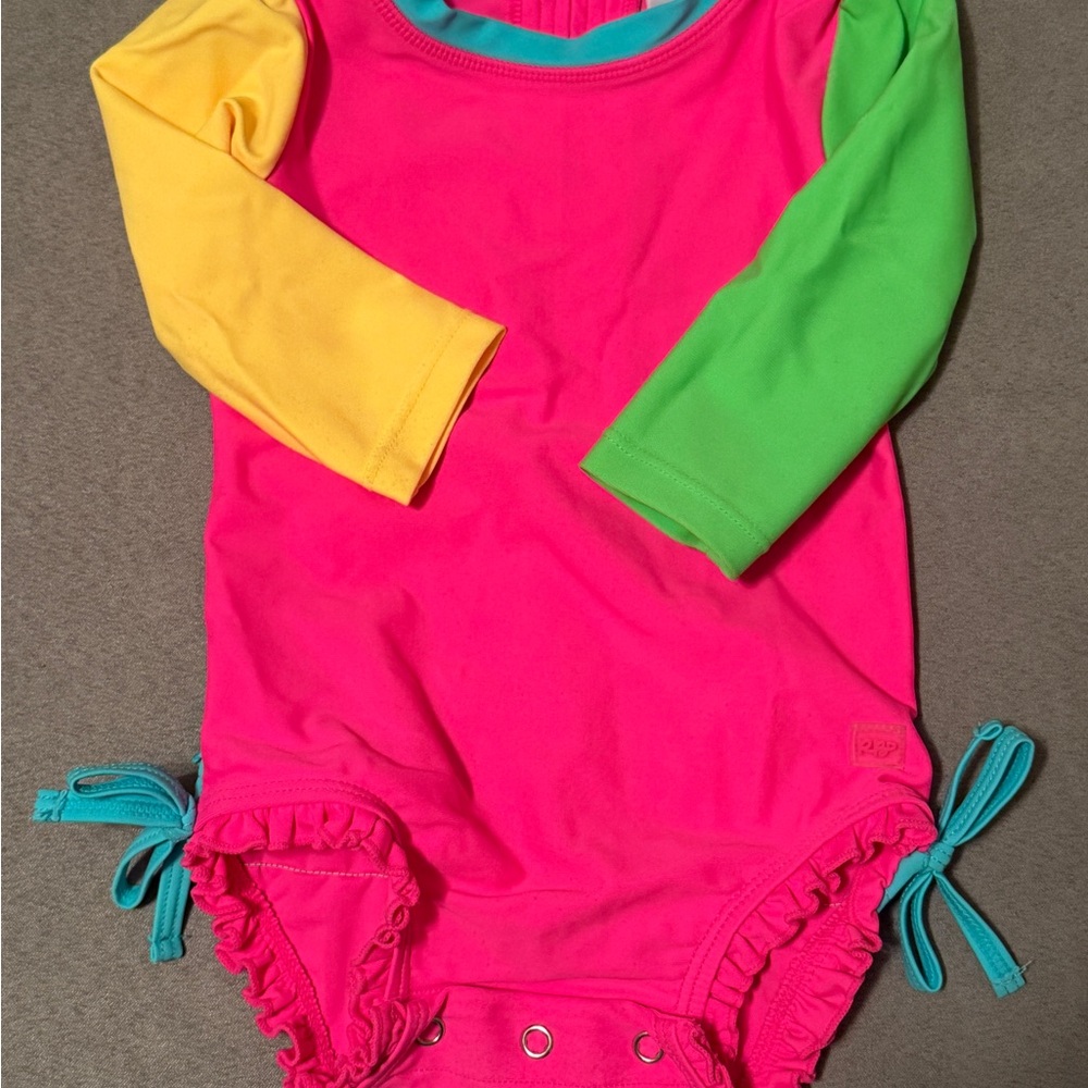 Rufflebutts neon long sleeve rash guard 6-12M